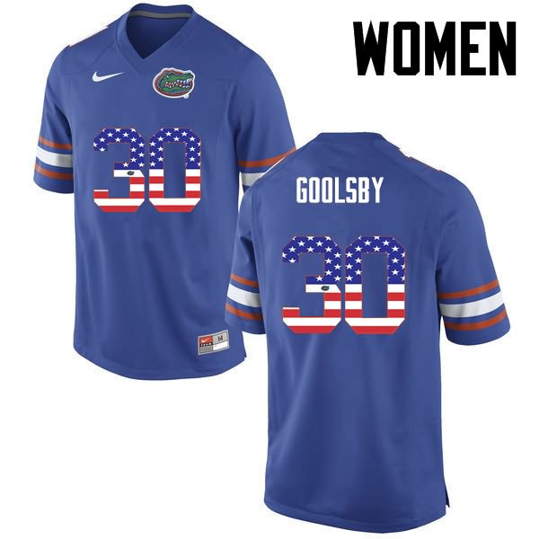 NCAA Florida Gators DeAndre Goolsby Women's #30 USA Flag Fashion Nike Blue Stitched Authentic College Football Jersey IJR0364AB